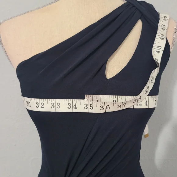 David Meister Dress Gown Maxi Dark Blue One Shoulder Crystal Wedding 2 - Picture 11 of 16